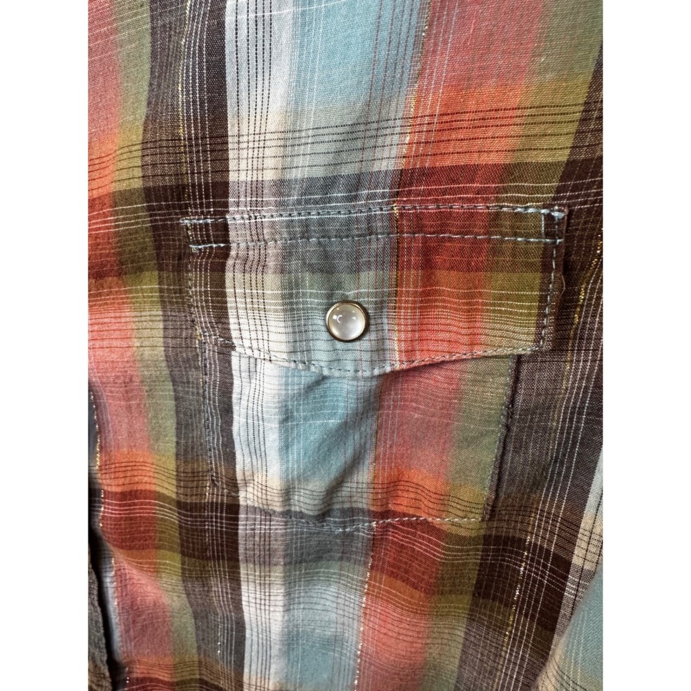 Wrangler Western Plaid Pearl Snap Long Sleeve Shirt Women's Medium Metallic - Picture 4 of 5